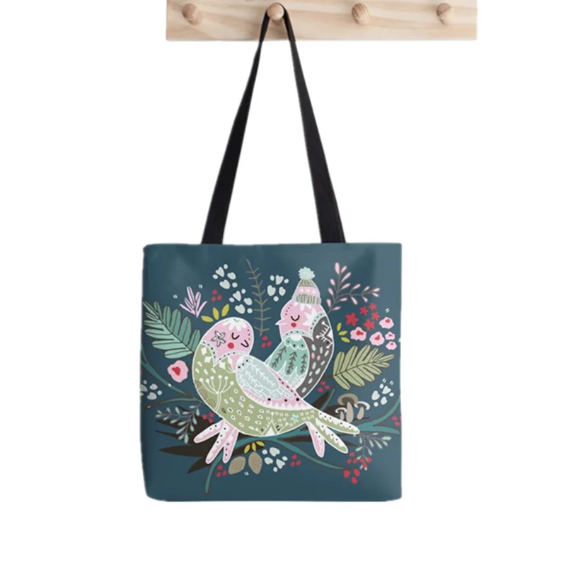 

2021 Shopper Holiday Birds Love printed Tote Bag women Harajuku shopper handbag girl Shoulder shopping bag Lady Canvas Bag