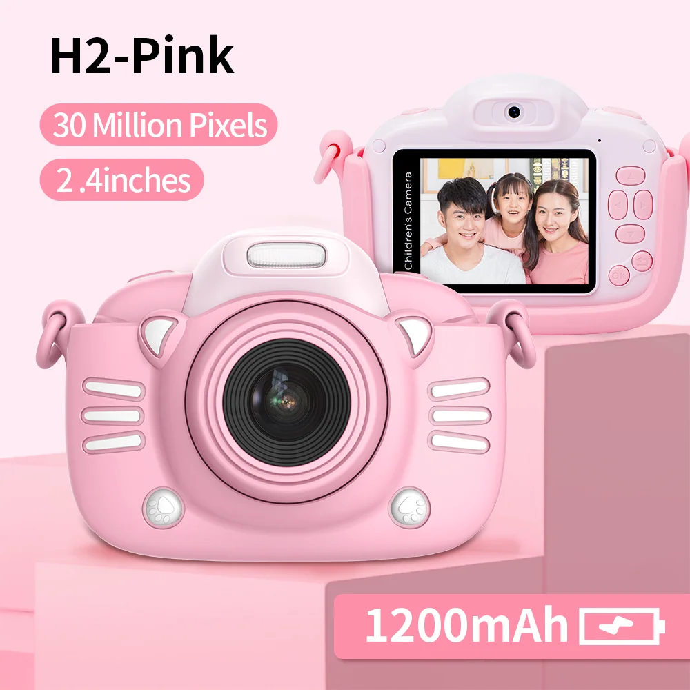 Детская цифровая камера 30MP 2,4 дюймовый ips экран 1080P HD видео селфи мини SLR детская игрушка камера для рождественских подарков Minibear - Цвет: H2-Pink