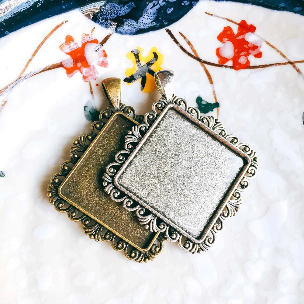 5 шт./лот 30 мм ожерелье с подвеской античная бронза серебро стекло Кабошон Пустые