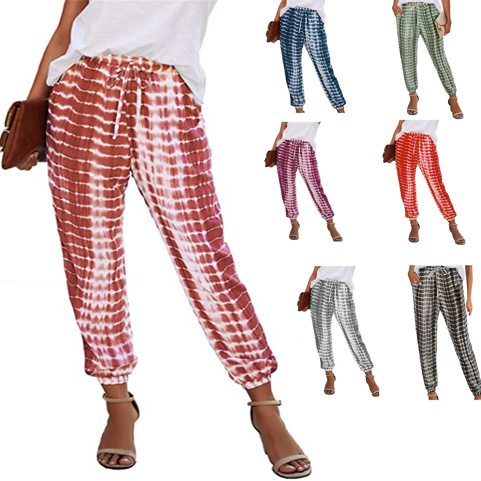 

Women Casual High Waist Pants Tie-dye Stripe Running Trousers Loose Pencil Pants 2020 Spring Summer Korean Harem Pants