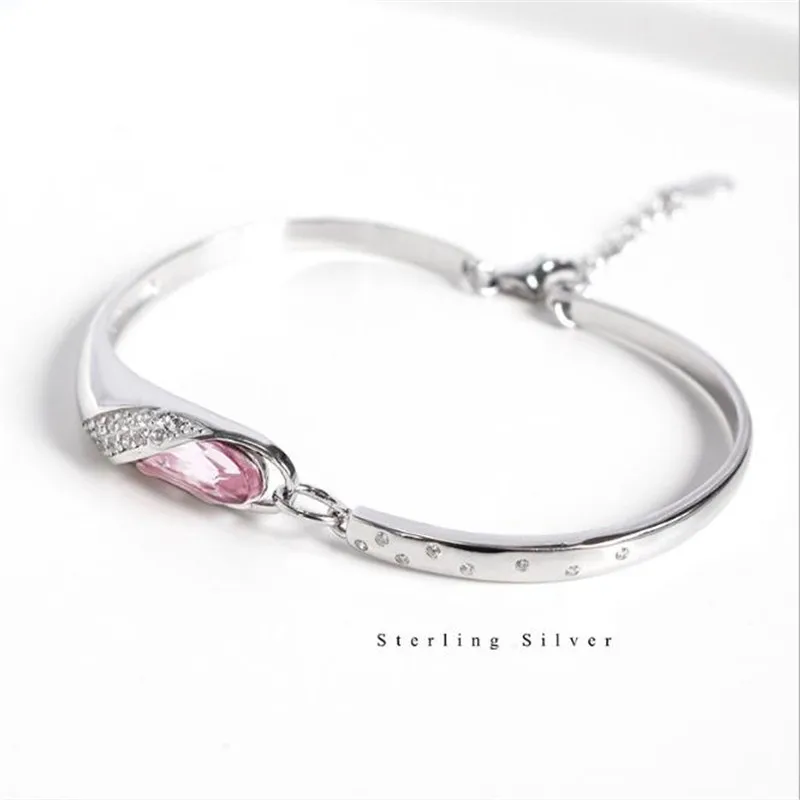 Женский браслет из серебра 925 пробы с австрийскими кристаллами|Гибкие и жесткие