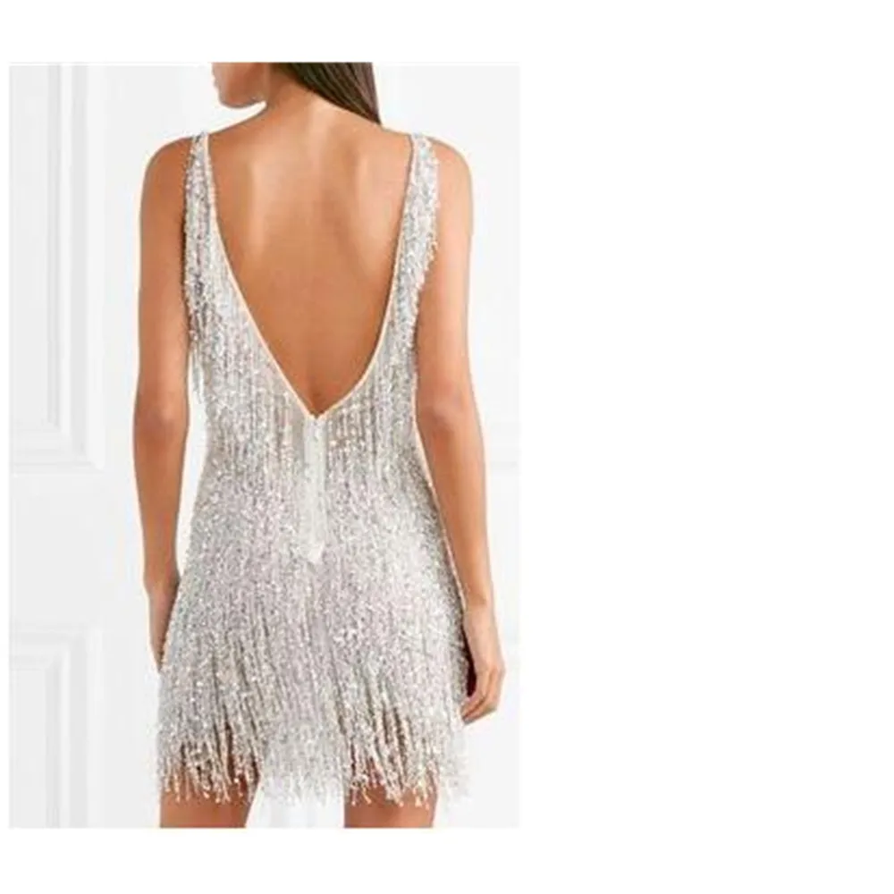 Новое женское сексуальное облегающее платье с V-образным вырезом и бахромой |