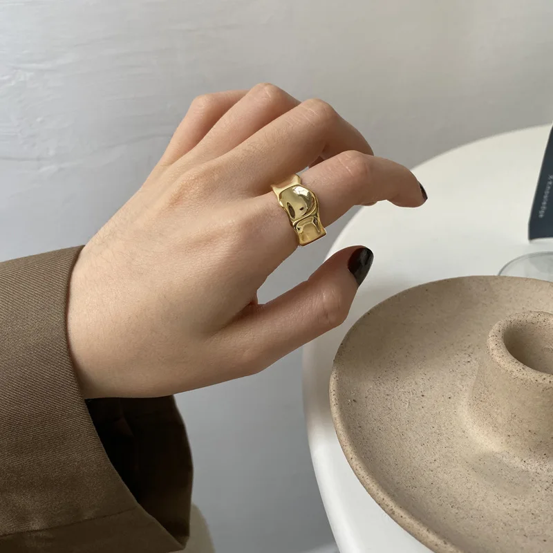 

New Retro Personality Metal Wide Side Ring Simple Geometric Irregular Adjustable Ring For Women Girls Fashion Jewelry Gift