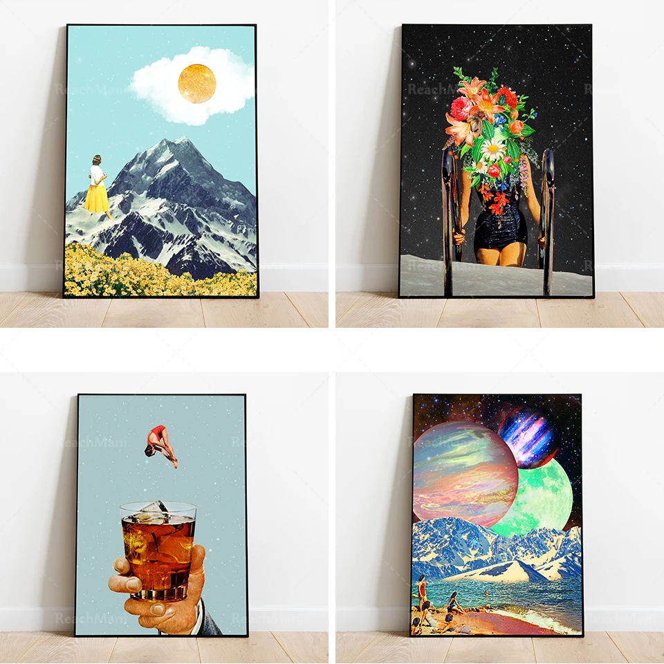 Surreal винтажный коллаж искусство ретро сюрреализм Ретро Девушка сурреальное