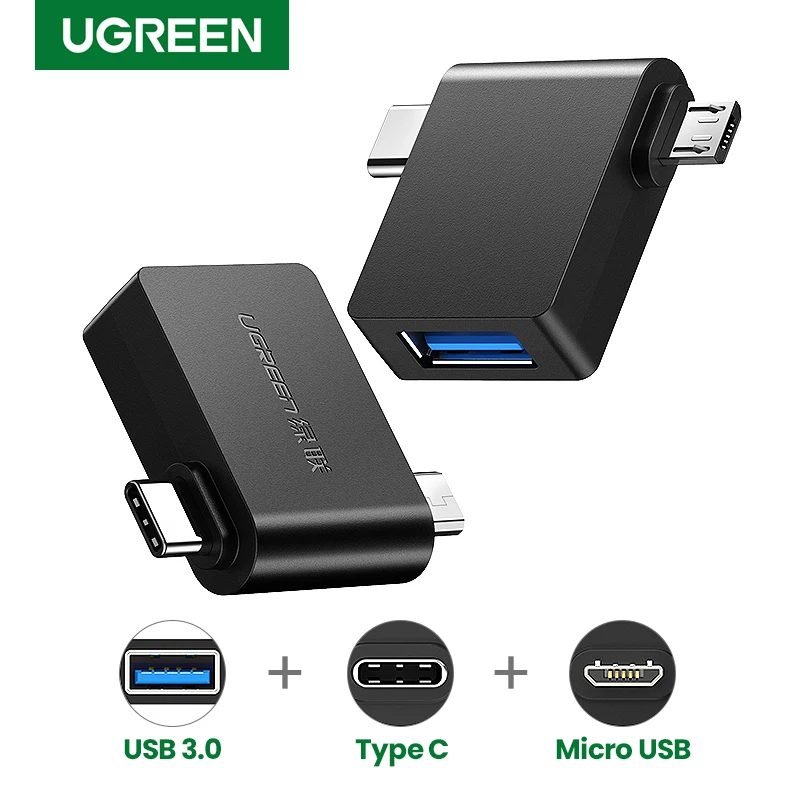 Адаптер Ugreen OTG 2-в-1 с Micro USB Type C на USB 3,0 Type-C адаптер для Samsung Galaxy S10 Macbook USB C OTG адаптер преобразователь - изображение