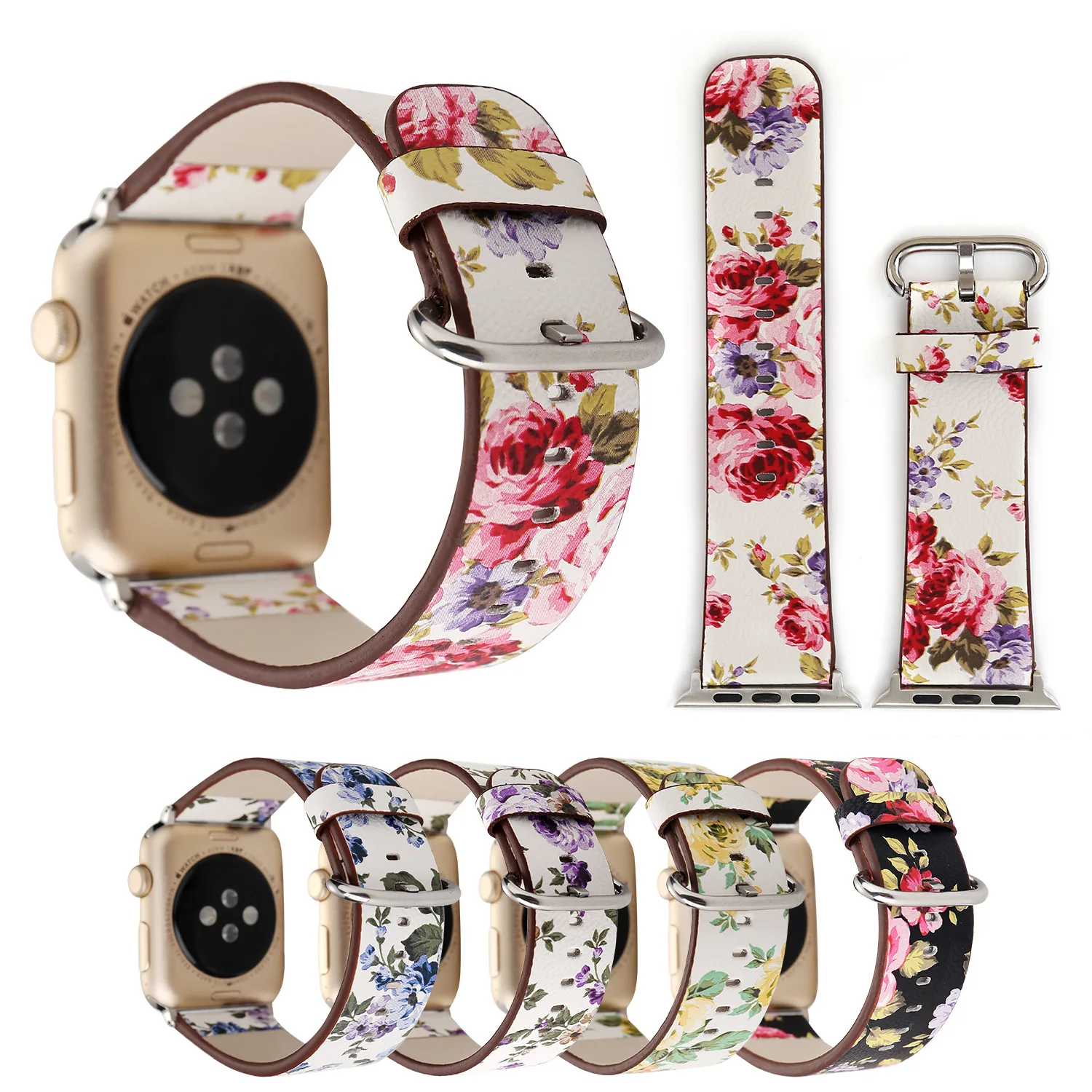Новые кожаные часы с принтом Floa для 38 мм Apple Watch 42 спортивные iWatch Series 4 3 2 1|Ремешки