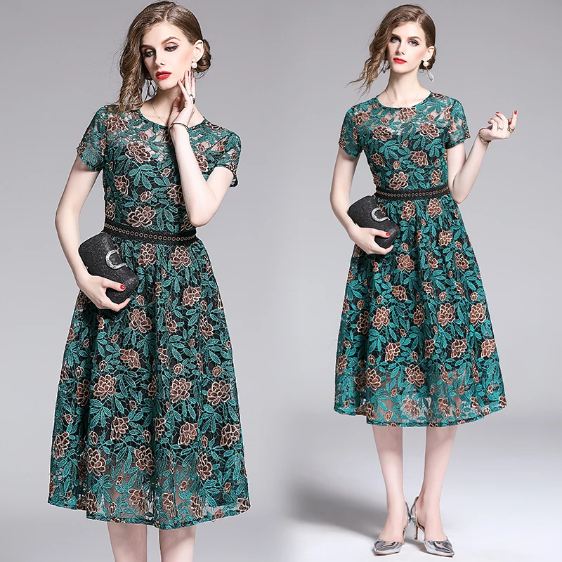 

ZUOMAN для женщин; Сезон лето; Элегантное кружевное платье Женская обувь в деловом стиле; Вечерние роковой Цветочный Дизайнер Высокое качество модные в форме трапеции