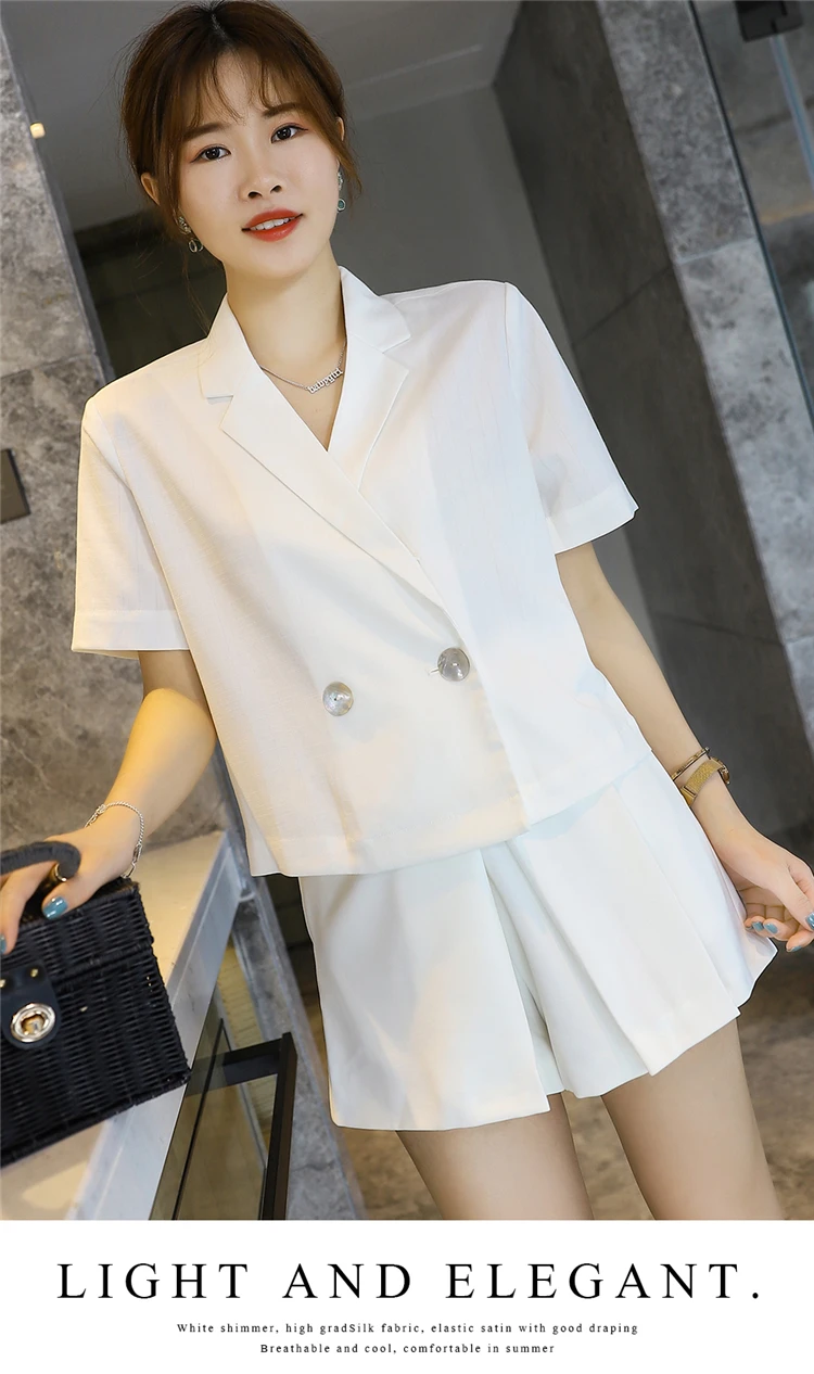 

white Summer suit women's suit temperament short sleeve top high waist white suit shorts