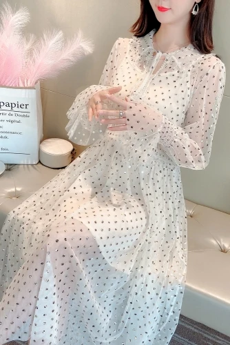 

Spring Summer Elegant Lace Sequined Maxi Vintage Chiffon Women Lady Female Long Dress