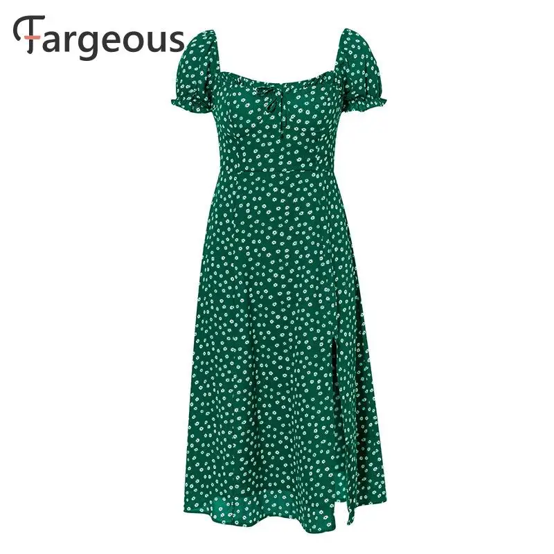 Fargeous, Пляжное, богемное, летнее,, женское платье, винтажные, вечерние, элегантное, женское платье, миди, с рюшами, зеленое, Платья Vestidos