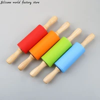 silicone world non stick silicone rolling pin wooden handle fondant diy pastry dough flour roller kitchen baking cooking tools