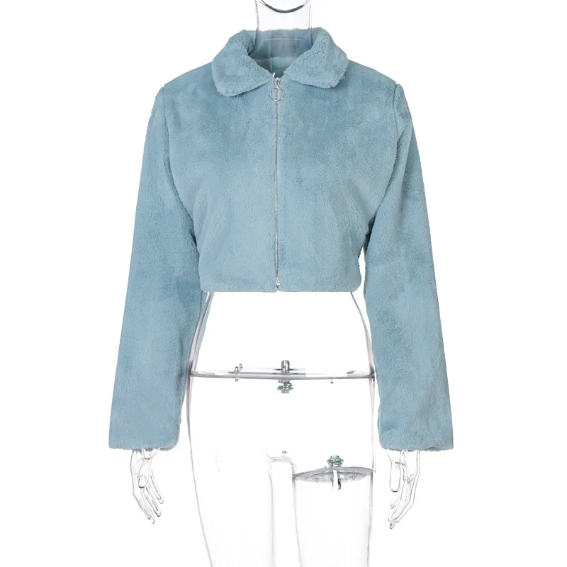

Y2K Velvet Coat Zip Up Fur Turn Down Collar Jacket Crop Top Long Sleeve 2021 Autumn Winter Clothes Women Windbreak Streetwear