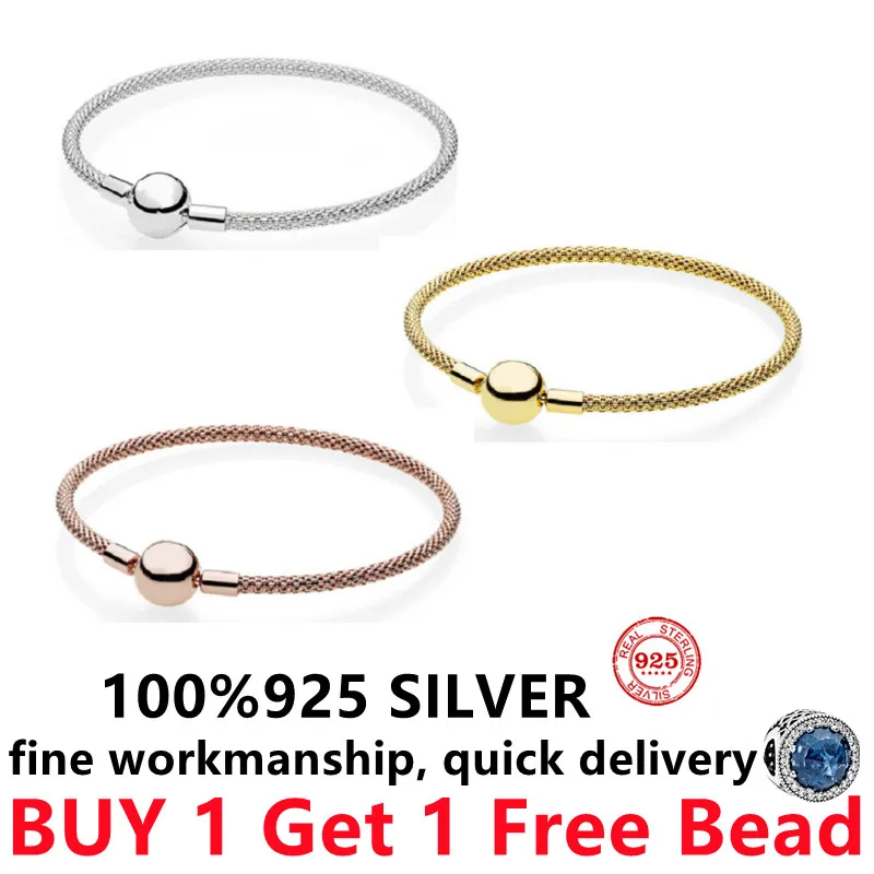 

2021Free delivery 100%925 Sterling Silver Pando DIY charm Bead rose gold snake chain bracelet for beads women jewelry classic