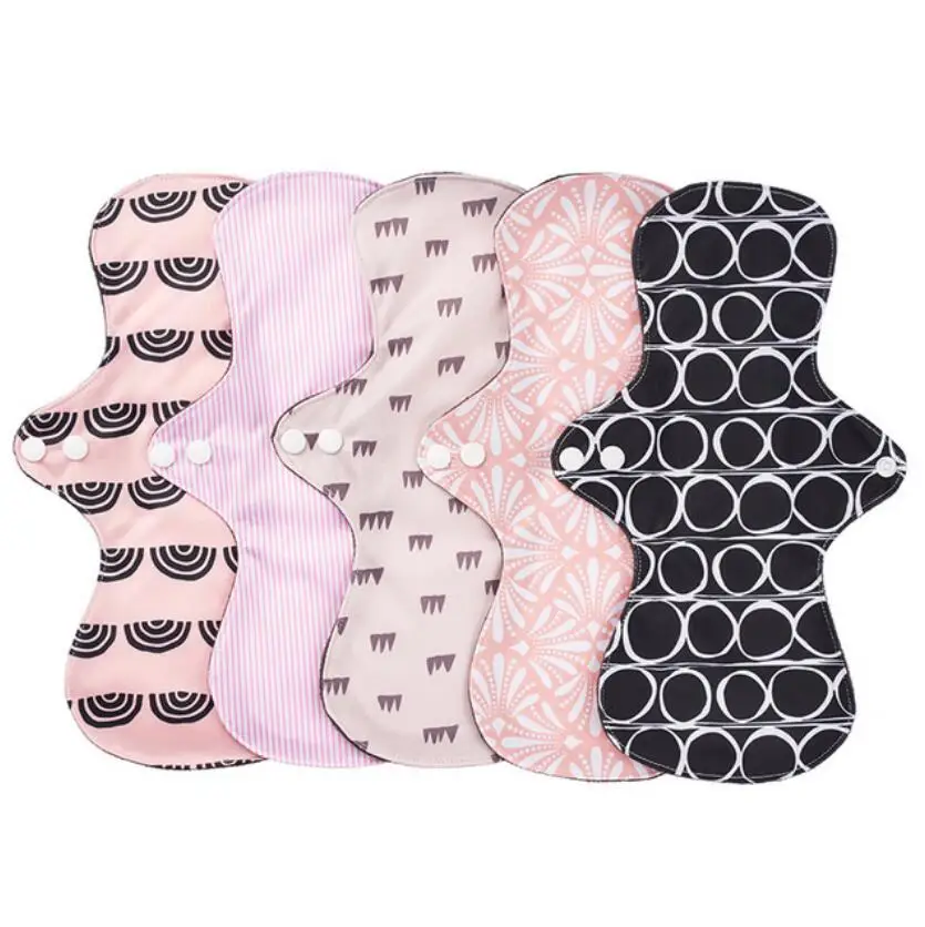 

5PCs Fashion Reusable High-absorbent Bamboo Charcoal Sanitary Pad Waterproof Ladies Menstrual Care Pad Washable Sanitary Napkin