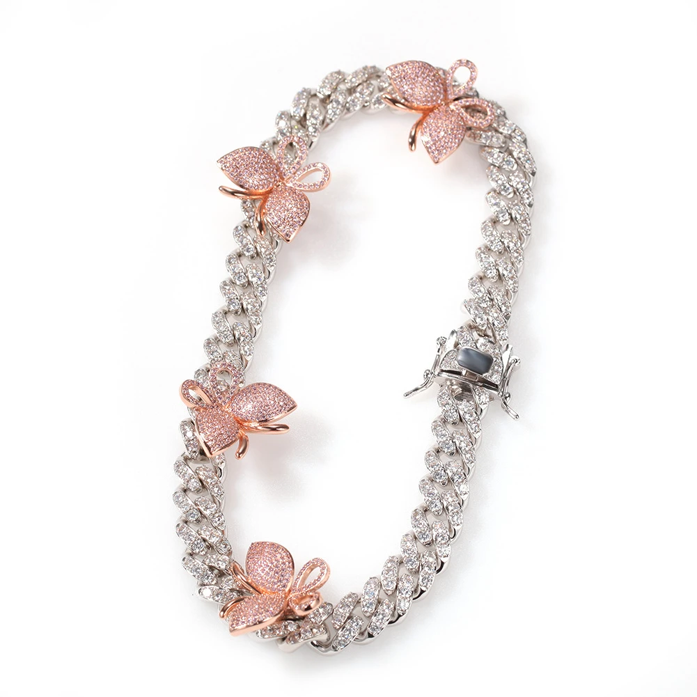 

Hip Hop Copper 9mm Micro Pave CZ Cuban Link Bracelet With Small Butterfly Ankle Punk Color Bracelets for Women Jewellery