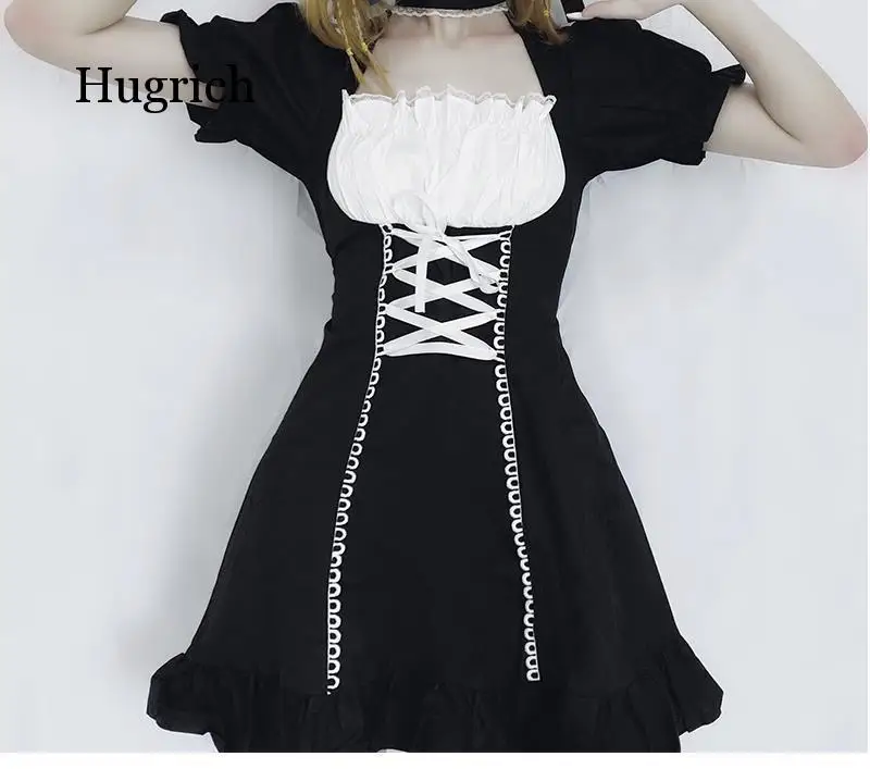 

Women's Kawaii Lolita Outfit Maid Costumes Cosplay Bandage French Uniform Waitress Dress Puff Sleeve