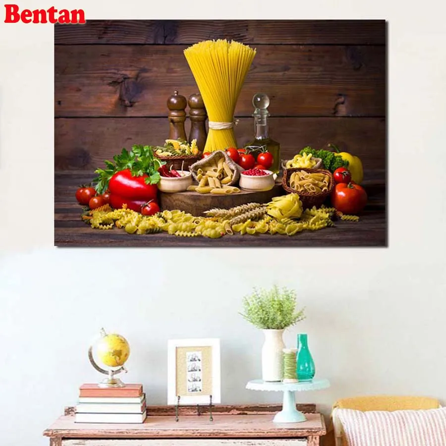 

Full Square 5D Diamond Embroidery Tomato Pasta Food Diamond Painting Mosaic Picture Of Rhinestone Kitchen Restaurant Bar Decor
