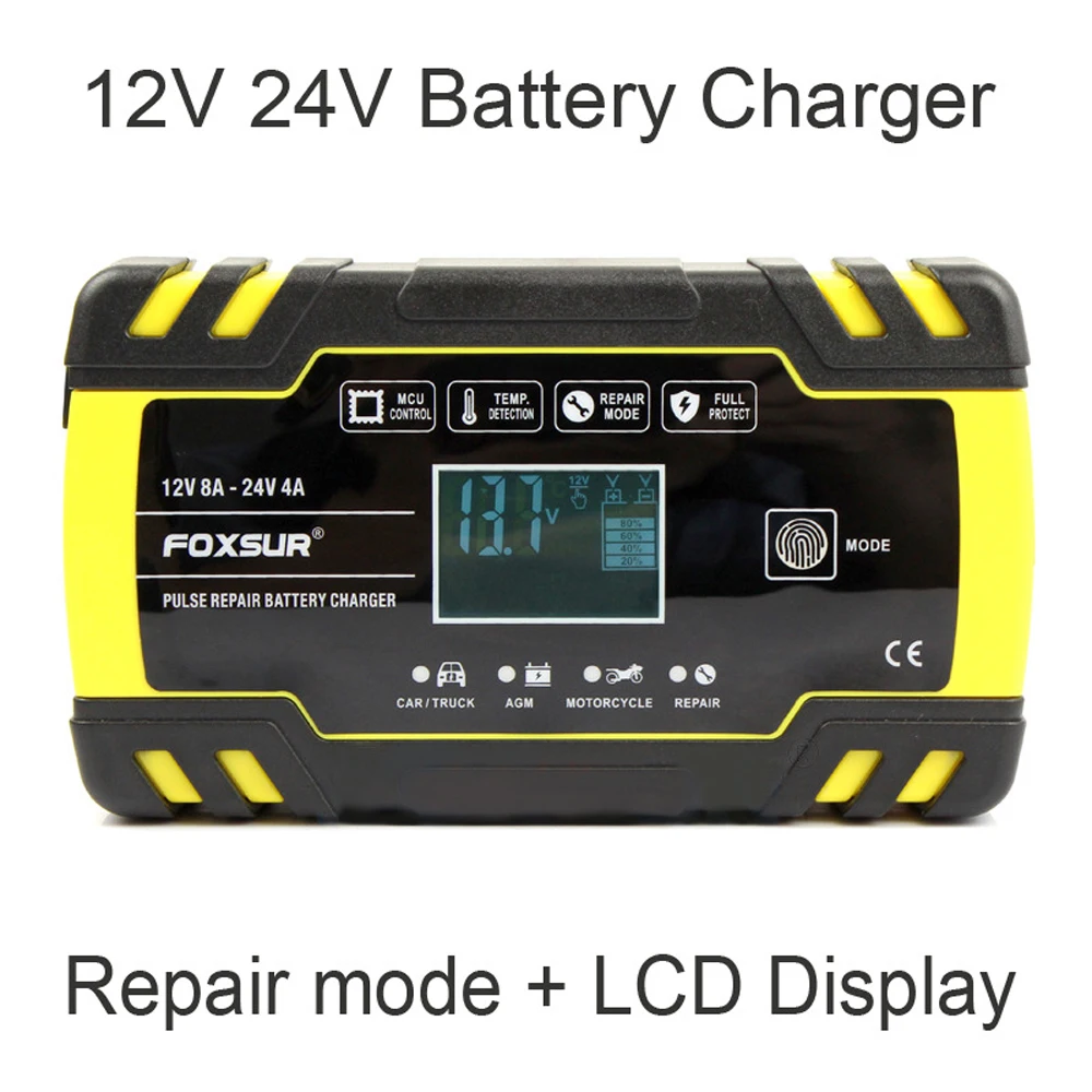 

12V 24V Pulse Repairing Charger with LCD Display Motorcycle & Car Battery Charger AGM GEL WET Lead Acid Battery Charger