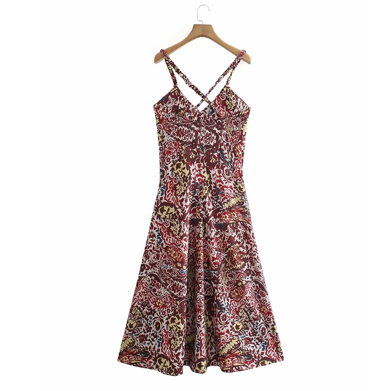 

ZA Summer Women Camis Dress Elegant Backless V-neck Sexy Dresses Floral Printed Sleeveless A-Line Party Vestido Outfit