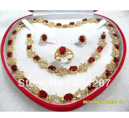 red gold Красный/синий/фиолетовый циркон серьги браслет кольцо/necklae нефритовый кристалл - Цвет камня: red gold