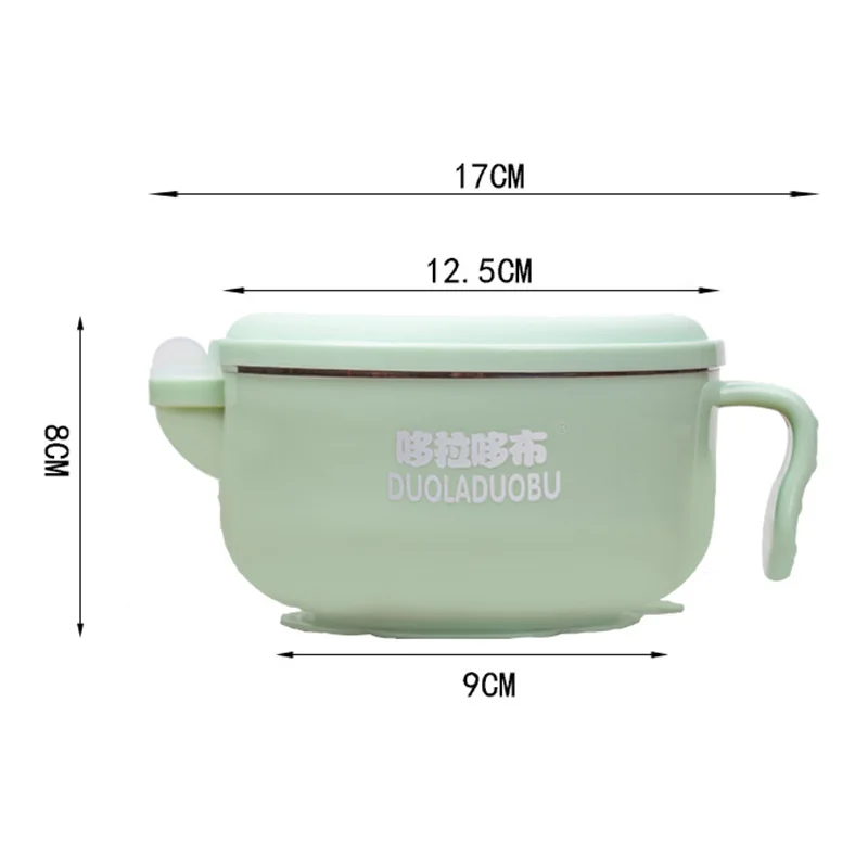 

Baby Water Suction Cup Bowl 304 Stainless Steel Bowl Insulation Non-slip with Handle Complementary Food Bowl Children Tableware