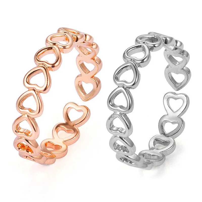 

Gold Silver Color Hollowed-out Heart Shape Open Ring Design Cute Fashion Love Wedding Jewelry for Women Girl Gifts Adjustable