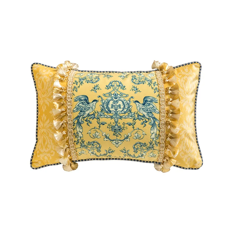 

Medicci Home Handicraft Cushion Cover French Style H Letter Authentic Luxury Vintage Yellow Sofa Throw Pillow Case With Tassels