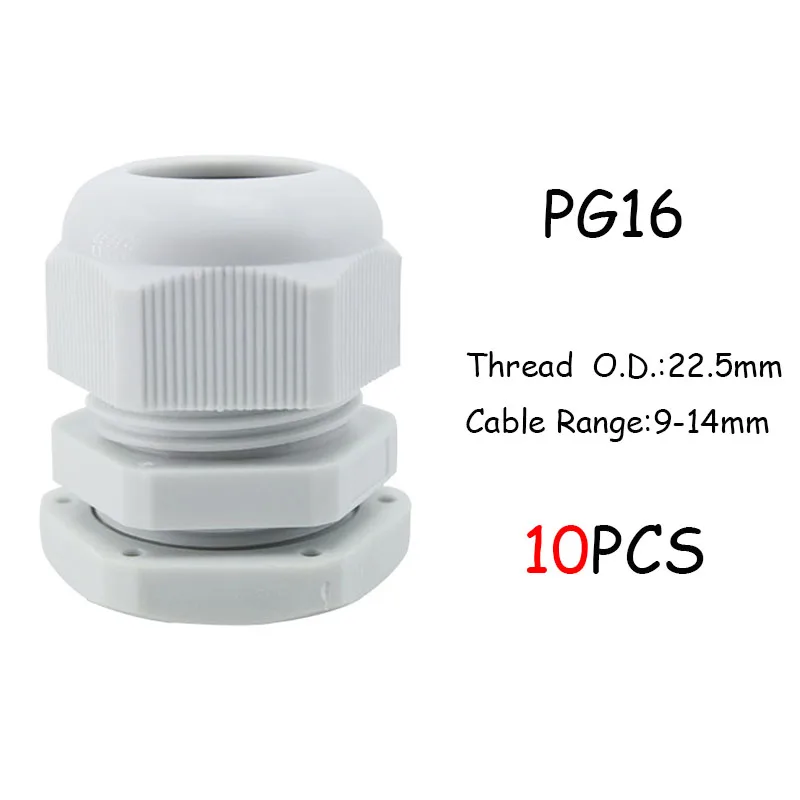 10 шт. IP68 PG7 для 3-6,5 мм PG9 PG11 PG13.5 PG16 PG19 провода кабель CE белый черный Водонепроницаемый Нейлон Пластик кабельный ввод Разъем - Цвет: PG16 White