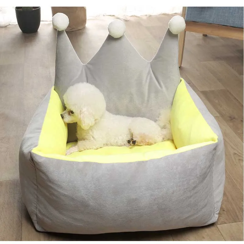 yellow Коралловый флис зимняя одежда для собак матрас кровать съемный щенок спальное место диван с мячом кошка гнездо диван кошки матрас - Цвет: yellow