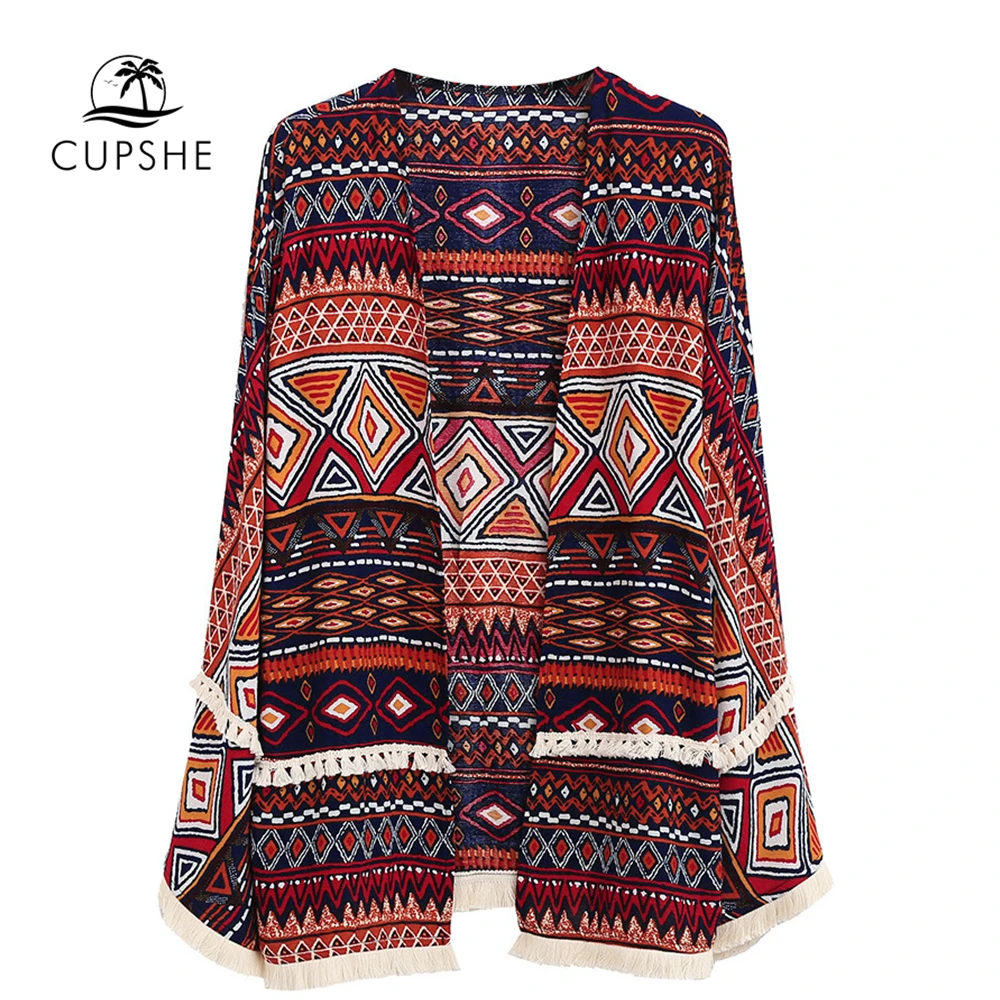 CUPSHE с отделкой бахромой богемное короткое Cover Up сексуальный ретро туника рубашки