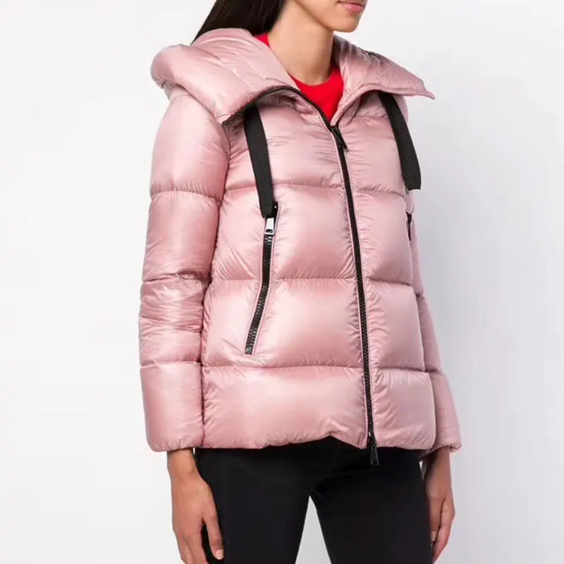 Pink Модная яркая Женская куртка, зимний топ, белый утиный пух, пальто для женщин, теплая верхняя одежда, парка с капюшоном, утолщенные свободные пуховые куртки HS591 - Цвет: Pink