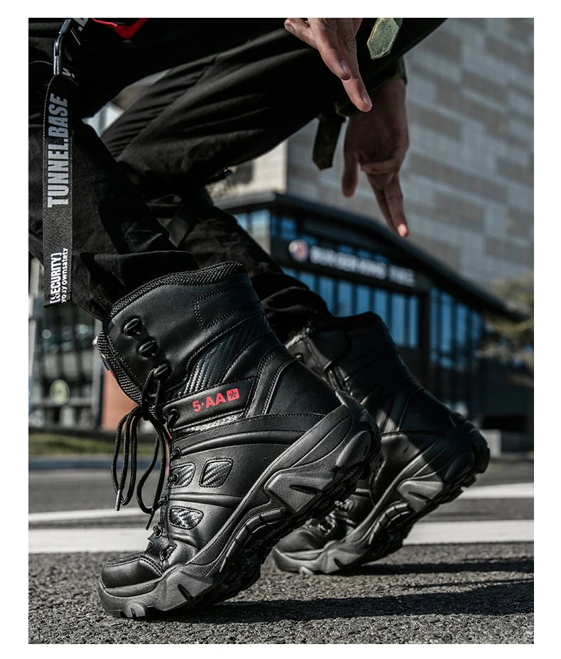 Boots Men Boots Leather Ankle Lace up Military boots Outdoor work Light fashion Moto Black Boots