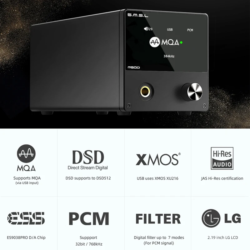 SMSL M500 MQA ES9038PRO ES9311 XMOS USB DAC XU-216 32 бит 768 кГц DSD512 Hi-Res аудио декодер усилитель для