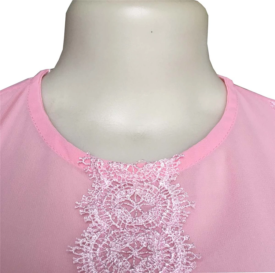 GuyuEra African Dresses For Women's Round Neck Ruffled With Lace Small Lace Round Neck Waist Long Sleeve Loose Hem Dress