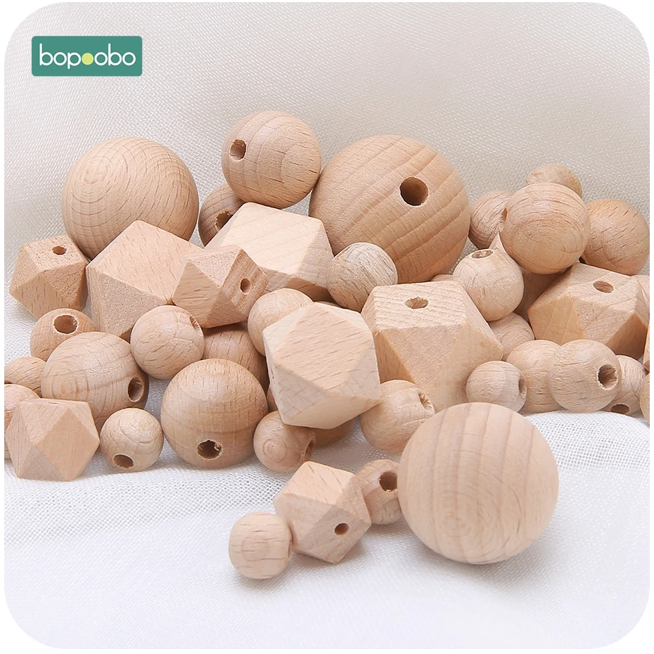 Bopoobo 100 ПК 8-25 мм буковая древесина Прорезыватель с деревянным жевательные бусины