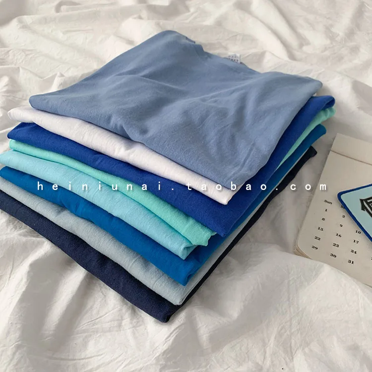 Футболка женская с круглым вырезом однотонная Повседневная Свободная рубашка