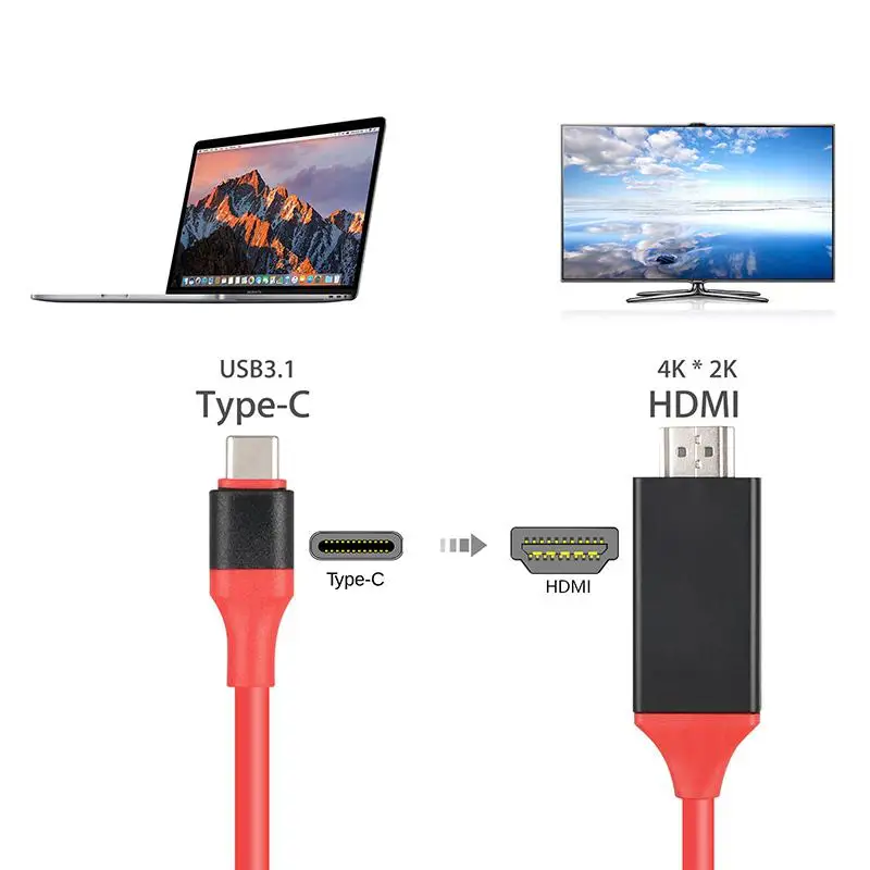 Кабель адаптер USB 3 1 с Usb C на HDMI 4K 2 м типа для MacBook Samsung Galaxy S9/S8/Note 9 Huawei|Кабели VGA| |
