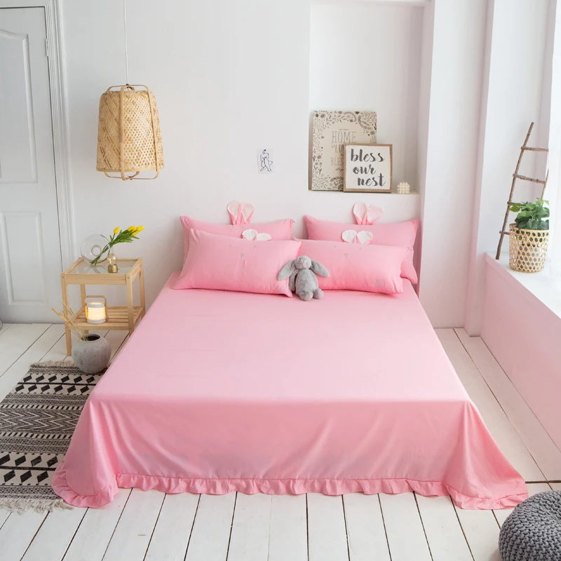 Washed Cotton Princess Style Home Soft Duvet Cover Pillowcases Bed Sheet 4 Pcs Linen Ruby Pink White Blue Queen Girls | Дом и сад