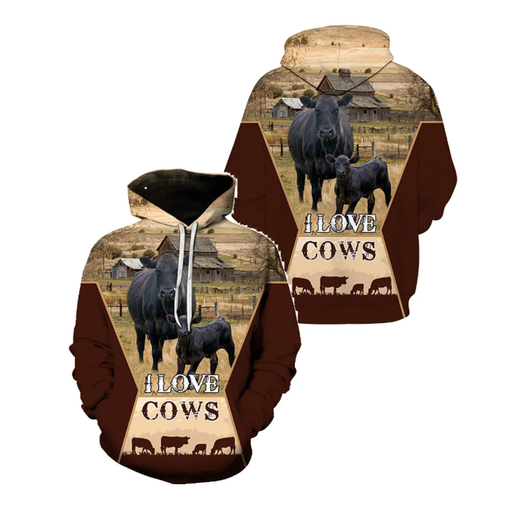 

USA Size Men's Funny 3D Hoodie Herd Of Cows Eating Grass Print Outdoor Animal Country Style Pullover Streetwear
