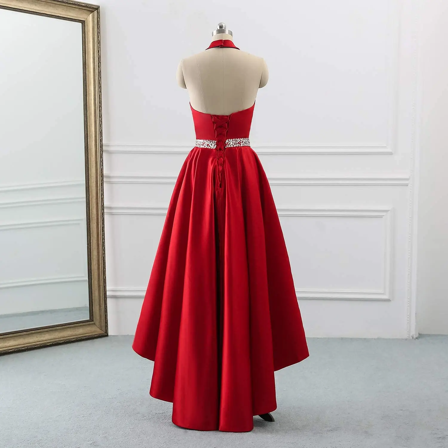 Выпускные платья с лямкой на шее длинное вечернее платье бусинами высокие и