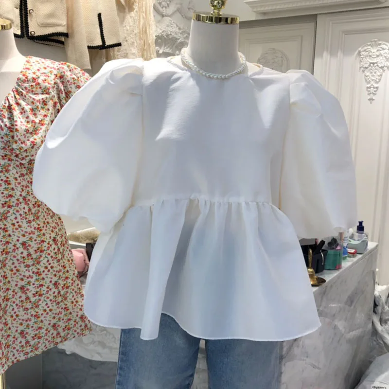 

Новинка Весна 2021, милая Модная Повседневная рубашка с круглым вырезом и пуговицами, женские трендовые пикантные топы, женская одежда