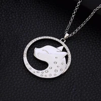 big leopard cat rhinestone round necklace pendant gold silver color long chain necklace women 2020 femme jewelry accessories