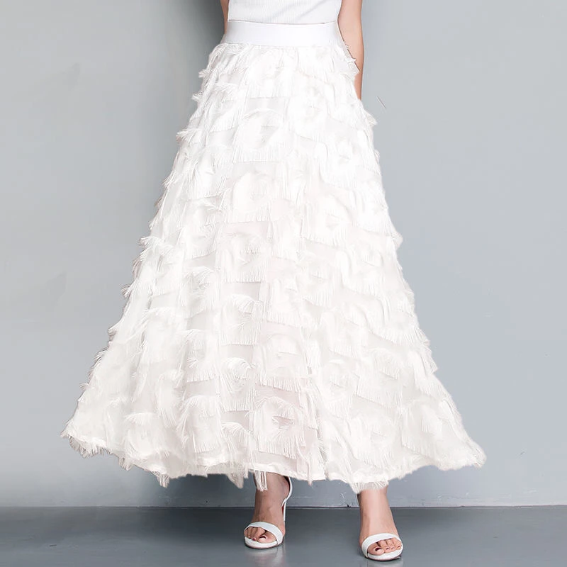 

Сезон: весна-лето и осень новинка, шифоновое платье с завышенной талией и универсальная юбка-трапеция с пушистыми кисточками для женщин; Женская обувь и белого цвета для девочек