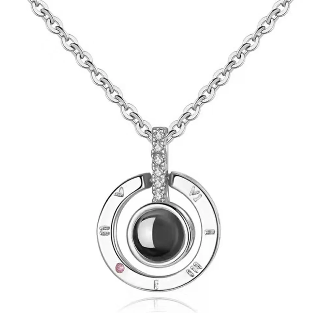 silver round Модное ювелирное ожерелье в форме сердца с 100 языком I Love You, подвеска из нержавеющей стали, подарок на день Святого Валентина, ожерелье для женщин - Окраска металла: silver round
