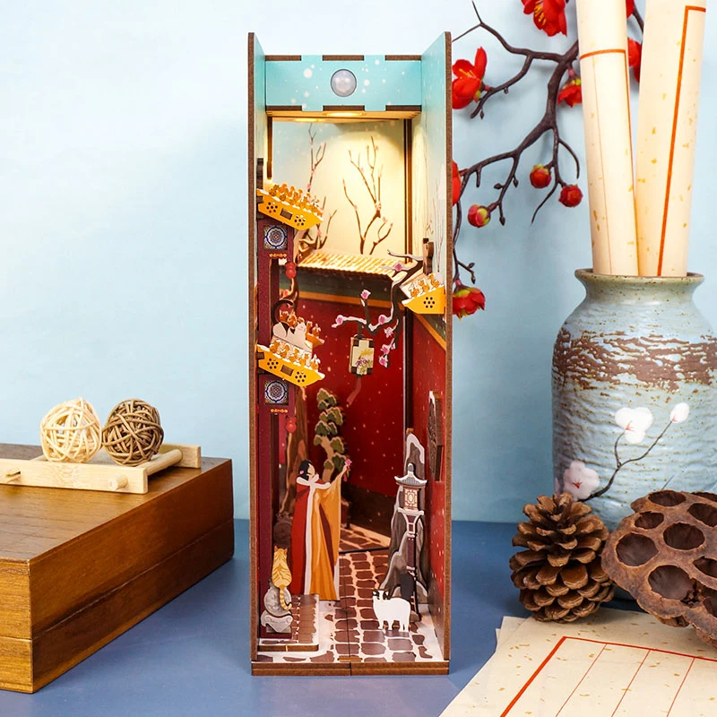 

New DIY Book Nook Wooden Bookend Bookshelf Insert Bookcase Palace Cat Model Building Kit Craft Home Decor Toy for Birthday Gift