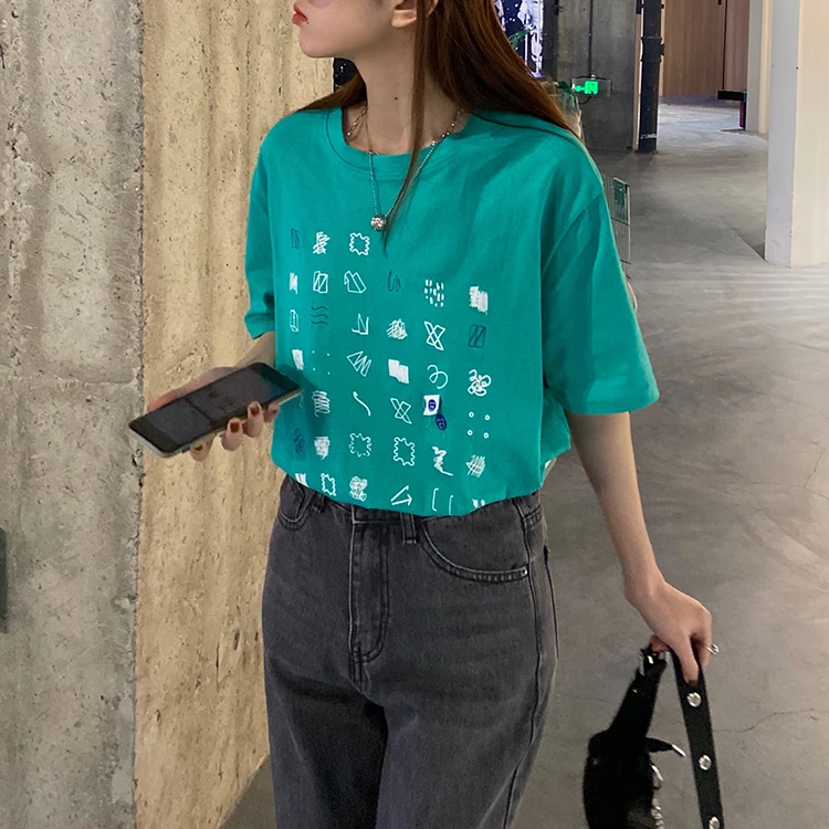 Повседневные свободные повседневные Модные простые футболки с геометрическим