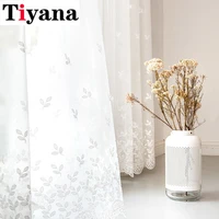 white flower embroidery tulle curtains for living room elegant screens for kitchen balcony white solid yarn m242y
