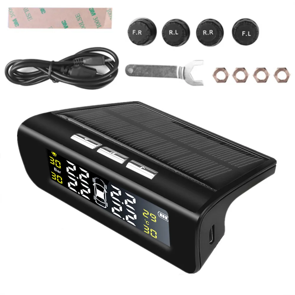 Автомобильный TPMS солнечная система контроля давления в шинах 4 датчика солнечной энергии USB Автоматический охранный аварийный инструмент датчик давления в шинах метр