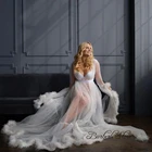 Соблазнительное белое Тюлевое свадебное платье с оборками и ворсом, ТРАПЕЦИЕВИДНОЕ длинное платье для беременных, женское платье с длинными рукавами для фотосъемки