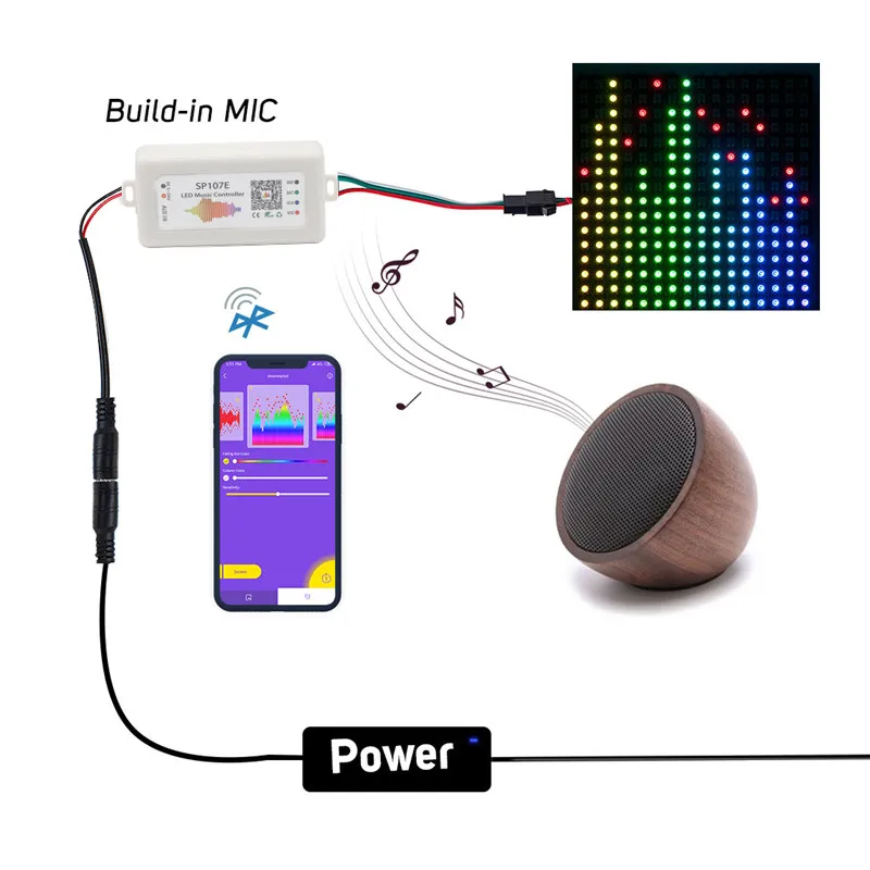 SP107E Bluetooth пикселей IC SPI музыкальный светодиодный пульт управления с помощью